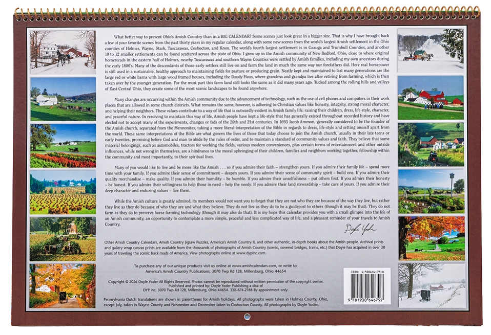 The BIG Amish Country 2027 Calendar - 18"x24"