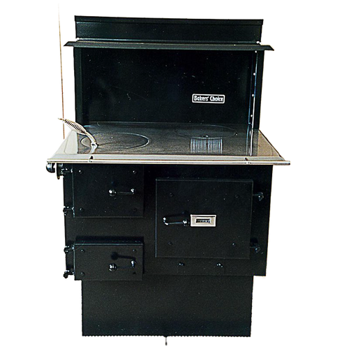 Handcrafted compact wood cookstove with durable heat-resistant black finish and seamless steel top, designed for practical Amish-style cooking, featured in Stoves, Cookstoves, and Best Sellers collections.
