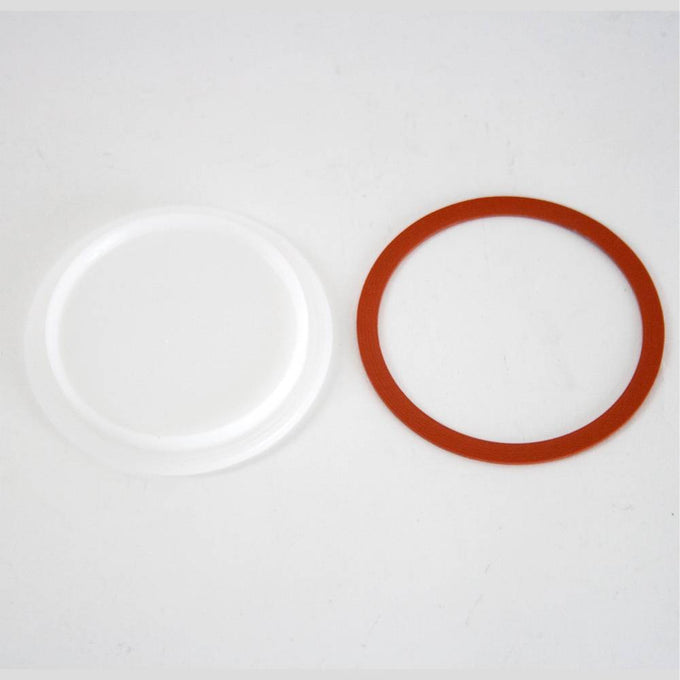 Handcrafted reusable white plastic jar lid paired with a red sealing ring, designed for regular mouth jars, made in USA, perfect for Kitchen & Food, Food Preservation, and Canning collections.