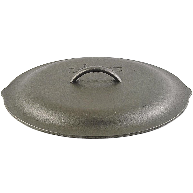Cast iron skillet lid with curved handle and built-in self-basting tips, seasoned with natural vegetable oil, perfect for Kitchen & Food, Cookware, Cast Iron, Best Sellers, and Promo Eligible collections.