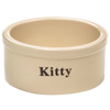 Small handcrafted natural stone-colored stoneware pet bowl with glossy lead-free glaze, marked "Kitty," perfect for Home & Decor, Pet Supplies, USA Made, and Best Sellers collections.