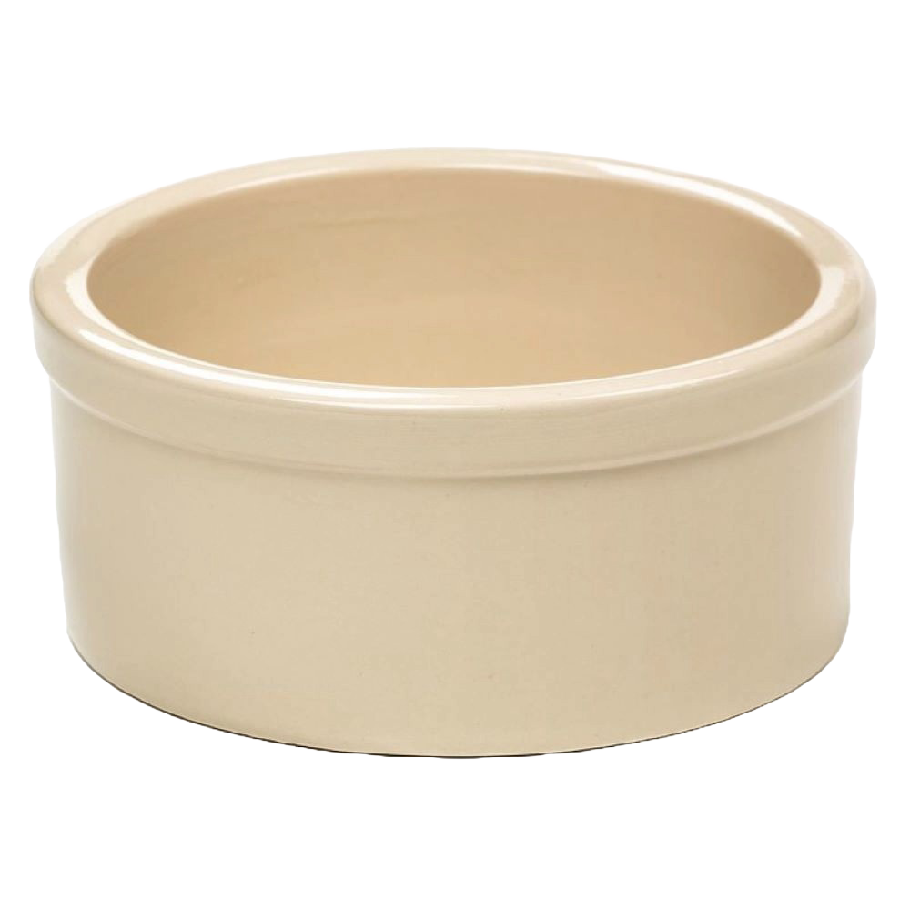 Handcrafted small stoneware pet bowl in natural stone color with a glossy, lead-free finish, made in USA, designed to stay upright, ideal for Home & Decor and Pet Supplies collections.