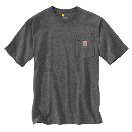 Handcrafted heavyweight cotton short-sleeve pocket t-shirt in dark heather gray with rib-knit crewneck and durable side-seam construction, featured in Health & Wellness, Clothing and Accessories, Best Sellers, and Promo Eligible collections.