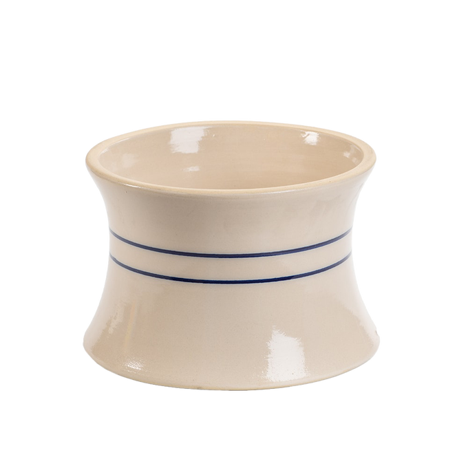 Handmade stoneware stand in cream with two simple blue stripes, crafted in the USA, designed to elevate water coolers for easier dispensing, part of Kitchen & Food and Storage and Serving collections.