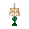 Handcrafted oil lamp featuring an Ohio-made emerald glass base and a bright sunflower-patterned shatterproof shade, ideal for Farm, Garden & Tool and Lamps & Lighting collections.
