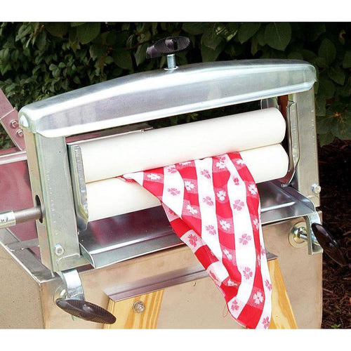 Handcrafted Amish-style laundry wringer with smooth metal rollers and sturdy wooden legs, designed for efficient clothes washing in Home & Decor and Laundry Supplies collections.