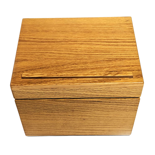 Handcrafted solid oak recipe box with a smooth protective finish and recessed hinges, made in USA for Kitchen & Food, Storage and Serving, Baking Supplies, and Best Sellers collections.