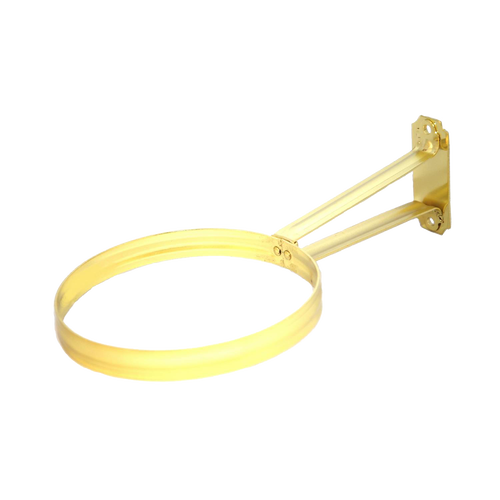 Polished brass wall bracket with 11-3/4" length and 6" diameter ring, designed for mounting Aladdin oil lamps, ideal for Lamps & Lighting, Oil Lamps, and Wall Lamps collections.