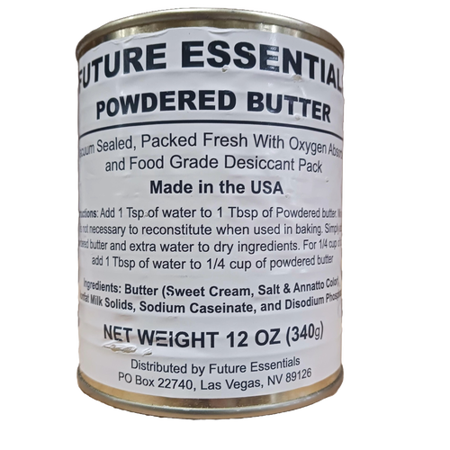 12 oz can of powdered butter sealed with oxygen absorber and desiccant, made in the USA, for Farm, Garden & Tool, Kitchen & Food, Emergency Supplies, Pantry, Food, Best Sellers, and Promo Eligible collections.