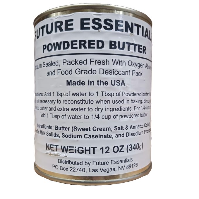 12 oz can of powdered butter sealed with oxygen absorber and desiccant, made in the USA, for Farm, Garden & Tool, Kitchen & Food, Emergency Supplies, Pantry, Food, Best Sellers, and Promo Eligible collections.
