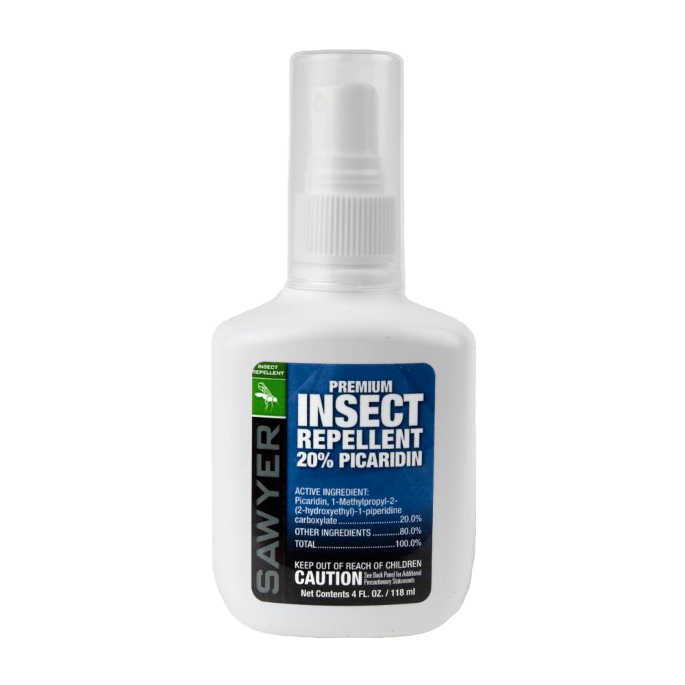 White plastic spray bottle of Sawyer insect repellent with 20% Picaridin, labeled for outdoor use in Farm, Garden & Tool, Camping, and Best Sellers collections.