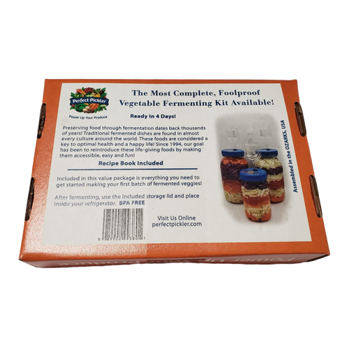 Handcrafted vegetable fermenting kit featuring two jar-top fermentors with airtight lids and airlocks, designed for Kitchen & Food, Food Preservation, Fermenting and Pickling, Kitchen Gadgets, USA Made, and Best Sellers collections.