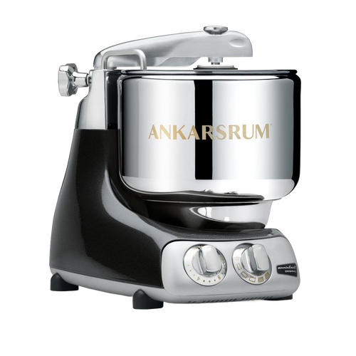 Heavy-duty stand mixer with polished stainless steel bowl and black base featuring dual control dials, designed for serious baking in Kitchen & Food and Bread Making Supplies collections.