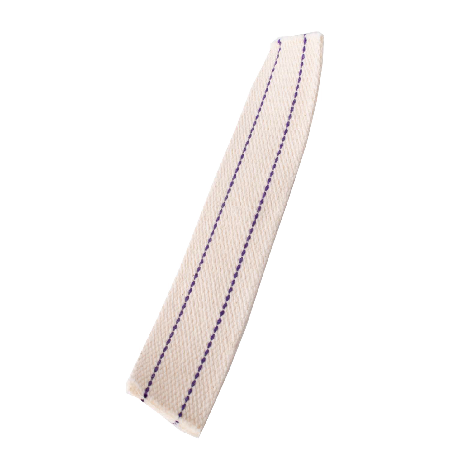 Close-up of a woven white cotton flat wick with two purple stitching lines, designed for use with oil lamps in Lamps & Lighting, Oil Lamps, Table Lamps, Best Sellers, and Promo Eligible collections.