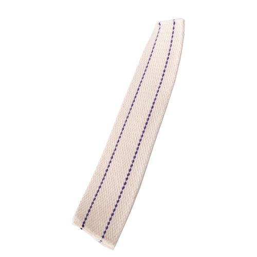 Close-up of a woven white cotton flat wick with two purple stitching lines, designed for use with oil lamps in Lamps & Lighting, Oil Lamps, Table Lamps, Best Sellers, and Promo Eligible collections.