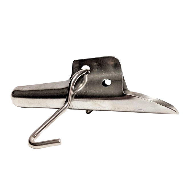 Heavy-duty stainless steel spout with an attached hook for hanging buckets during tree tapping, ideal for Farm, Garden & Tool, Orchard and Grove, Maple Syrup Sugaring Supplies, Best Sellers, and Promo Eligible collections.