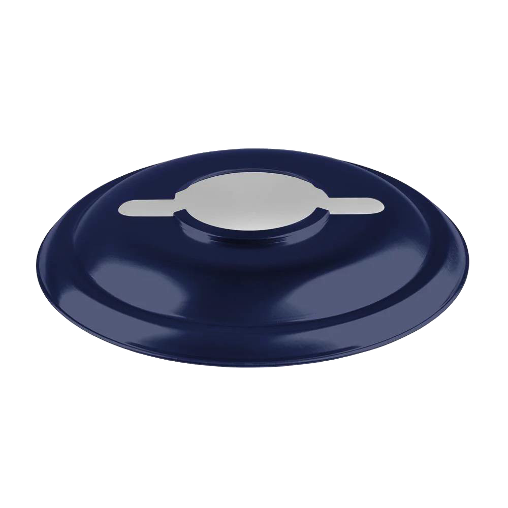 Handcrafted steel reflector shade in deep blue with a smooth finish, designed to direct light downward and reduce glare for oil lanterns, featured in Lamps & Lighting and Emergency Supplies collections.