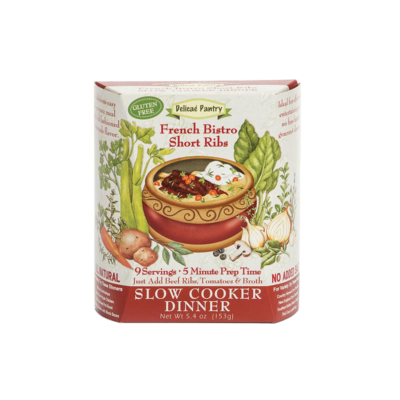 Handcrafted all-natural slow cooker dinner mix for French Bistro short ribs with gluten-free ingredients, low sodium, no preservatives, made in USA, ideal for Kitchen & Food and Dry Goods collections.