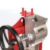 Red-framed stainless steel cider press with black hand crank wheel and fruit crusher, part of Farm, Garden & Tool, Apple Harvest Supplies, Orchard and Grove, and Best Sellers collections.