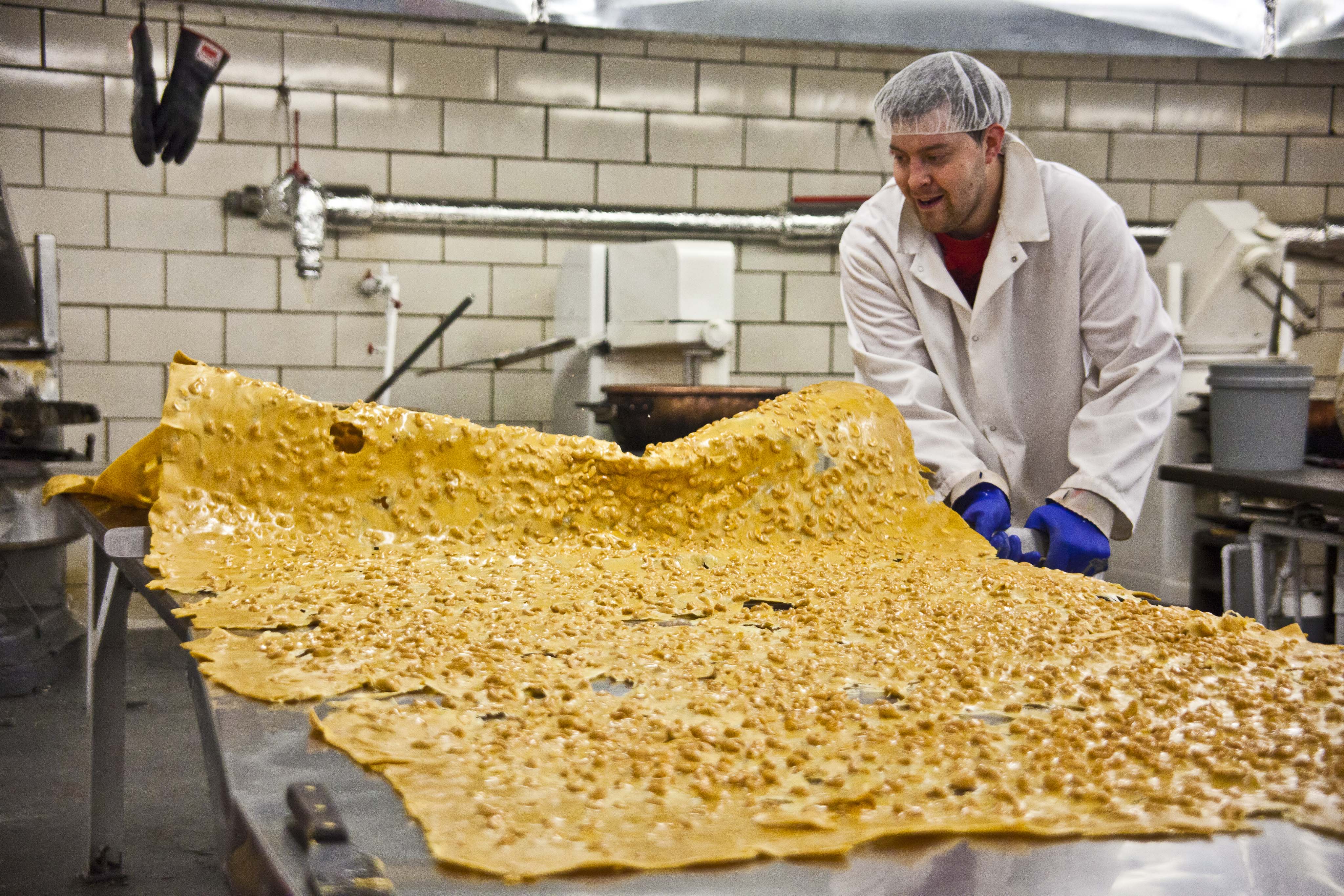 Making BIG waves! The waves use air pressure to stretch the brittle to near-translucence.