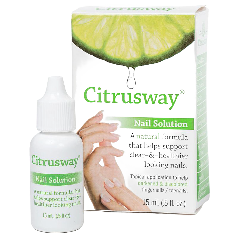 White bottle of Citrusway Nail Solution with green and white packaging featuring a lime wedge dripping juice, promoting a natural formula for healthier fingernails and toenails in Health & Wellness and USA Made collections.
