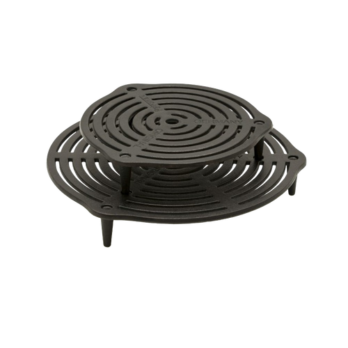 Two-tiered solid cast iron stack grate with raised legs for efficient multi-level heat regulation in Dutch ovens, suitable for Farm, Garden & Tool, Kitchen & Food, Camping, Cookware, Cast Iron, Best Sellers, and Promo Eligible collections.