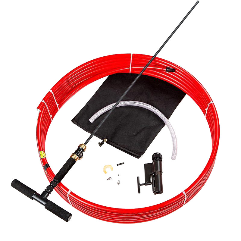 Handcrafted 50 ft red emergency hand pump kit with black handle and accessories, designed for deep well water access, featured in Farm, Garden & Tool, Appliances, Emergency Supplies, USA Made, and Water Pumps collections.