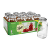 Case of twelve clear glass regular-mouth canning jars with metal lids, featuring embossed logo and packaging depicting preserved tomatoes, ideal for Kitchen & Food, Food Preservation, Canning, USA Made, Best Sellers, and Promo Eligible collections.