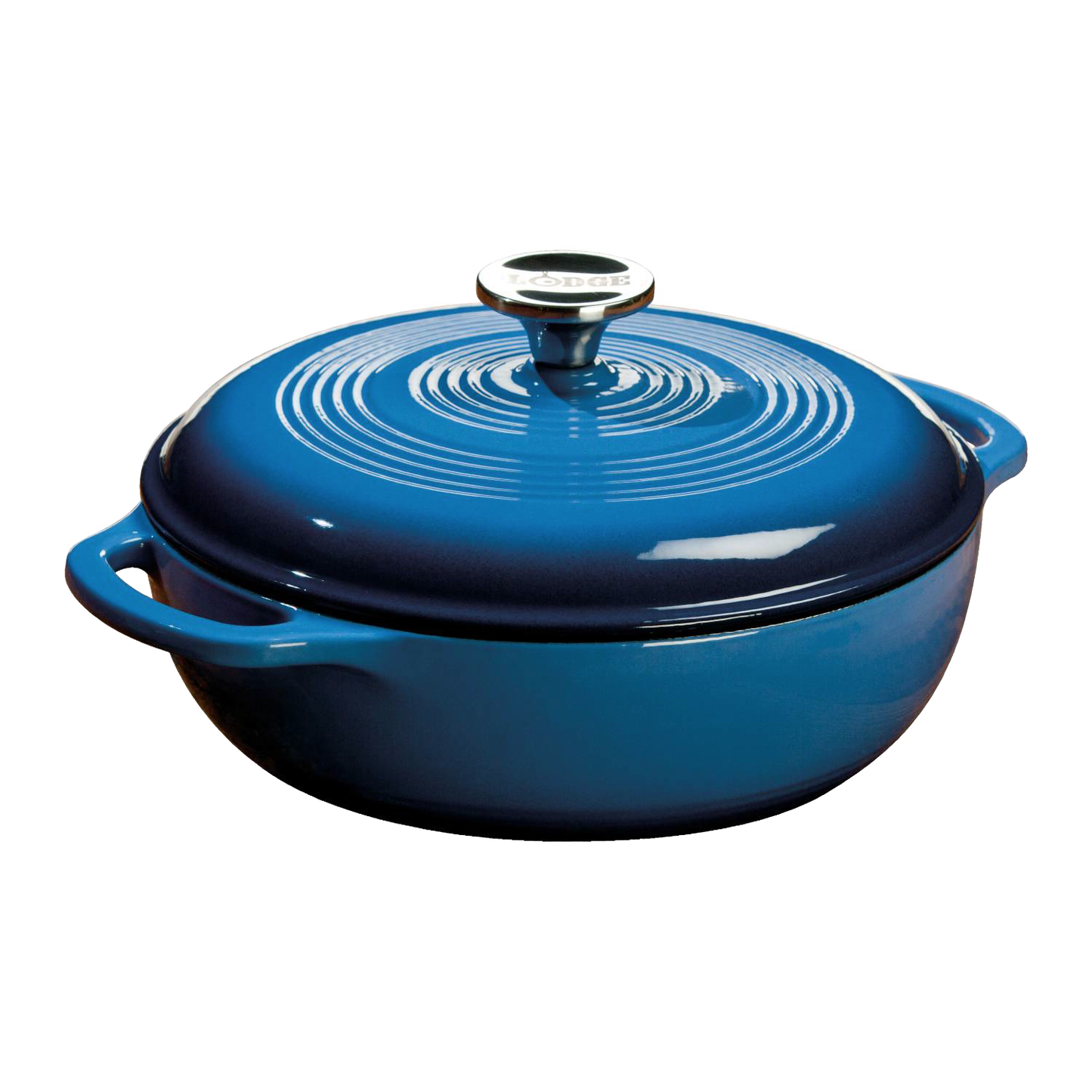 Handcrafted blue enameled cast iron 3-quart dutch oven with a glossy finish and metal knob, ideal for broiling, braising, baking, or roasting in Kitchen & Food, Cookware, Cast Iron collections.