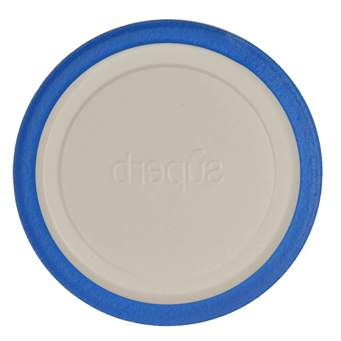 Round wide-mouth canning jar lid with a white center and blue sealing edge, designed for reliable food preservation and featured in Kitchen & Food and Food Preservation collections.