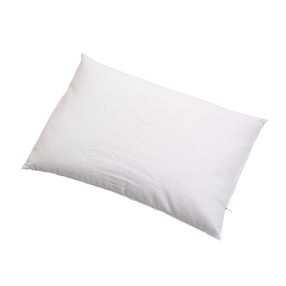 Handcrafted white buckwheat bed pillow with a smooth cover, made in the USA, offering adjustable firmness and natural support, featured in Home & Decor, Home Textiles, USA Made, and Best Sellers collections.