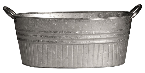 Oval galvanized planter tub featuring sturdy metal handles and a vintage-inspired design, ideal for Farm, Garden & Tool, Garden Accessories, Seeds and Planting, and Best Sellers collections.