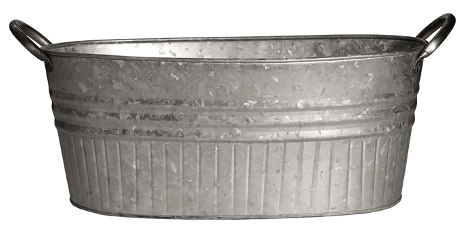 Oval galvanized planter tub featuring sturdy metal handles and a vintage-inspired design, ideal for Farm, Garden & Tool, Garden Accessories, Seeds and Planting, and Best Sellers collections.