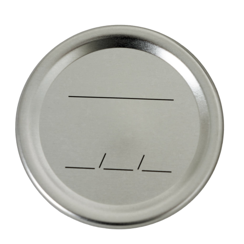 Silver-toned regular-mouth canning lid featuring simple black labeling lines, BPA-free sealing compound, suitable for Kitchen & Food, Food Preservation, Canning, and Best Sellers collections.
