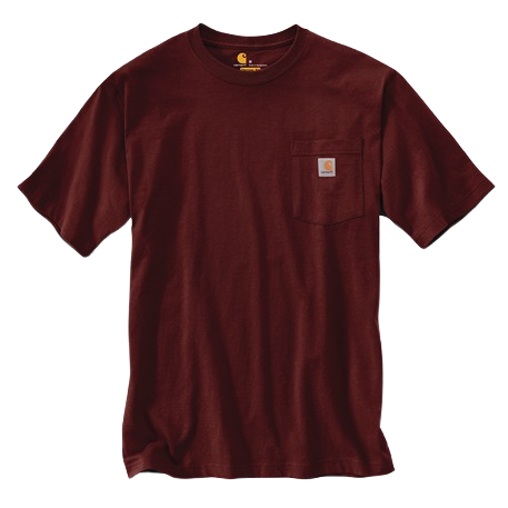 Handcrafted heavyweight cotton short-sleeve t-shirt in deep burgundy with rib-knit crewneck and chest pocket featuring a small logo patch, designed for Health & Wellness, Clothing and Accessories, Best Sellers, and Promo Eligible collections.