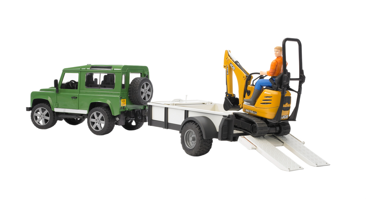 Bruder Toys Land Rover Defender with Trailer & JCB Excavator