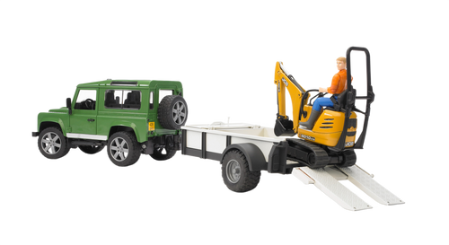 Bruder Toys Land Rover Defender with Trailer & JCB Excavator