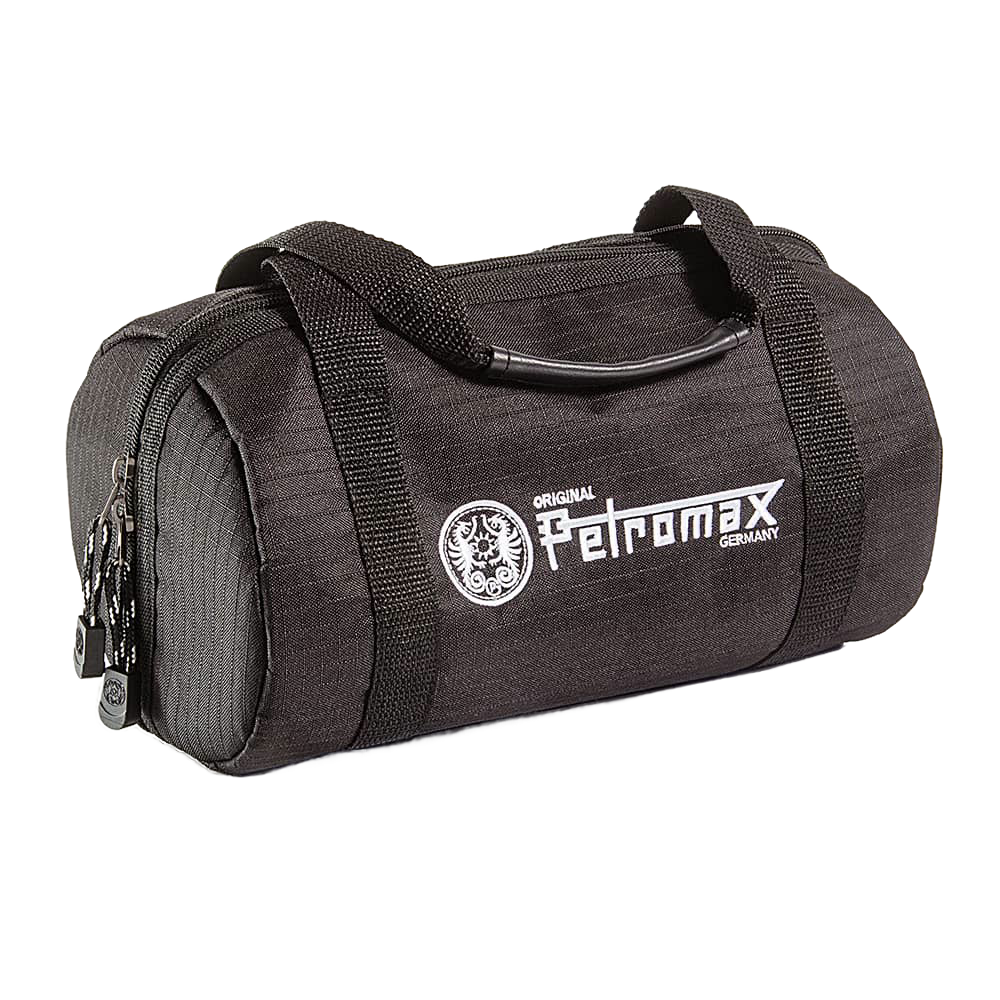 Compact black ripstop transport bag with durable handles and zippered closure, designed for secure packing, featured in Kitchen & Food, Cookware, Cast Iron, and Best Sellers collections.