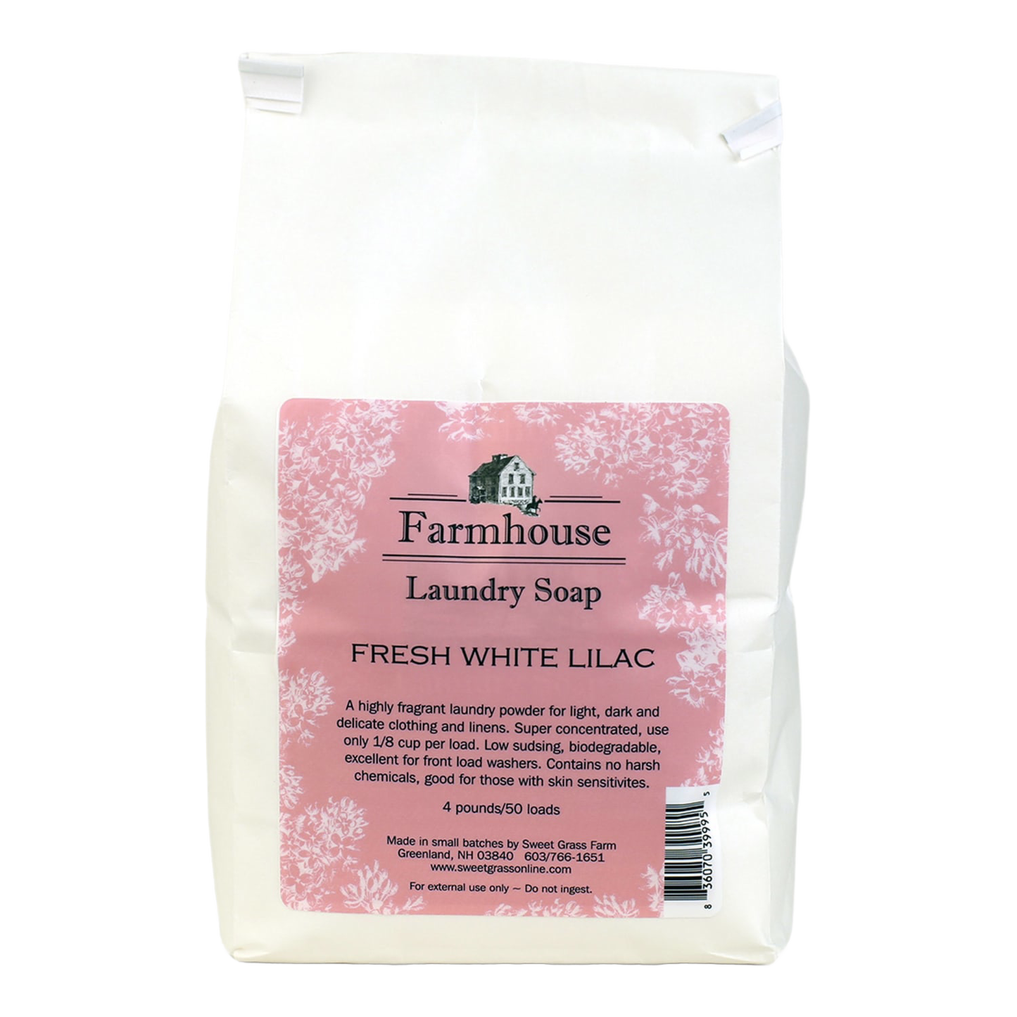 Handcrafted Farmhouse Laundry Soap in fresh white lilac scent, low-sudsing and biodegradable with an old-fashioned formula, made in USA, featured in Home & Decor, Soaps and Soapmaking, Laundry Supplies, USA Made, and Best Sellers collections.