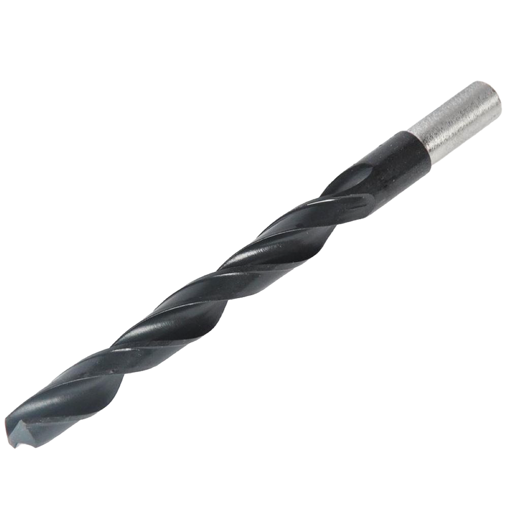 Black and silver metal drill bit with a twisted flute design, suitable for use in farm, garden, and tool applications, crafted for durability and precision.