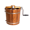 Handcrafted wooden ice cream freezer with metal bands and smooth crank handle, showcasing rugged Amish made quality for Kitchen & Food, Specialty Equipment, and USA Made collections.