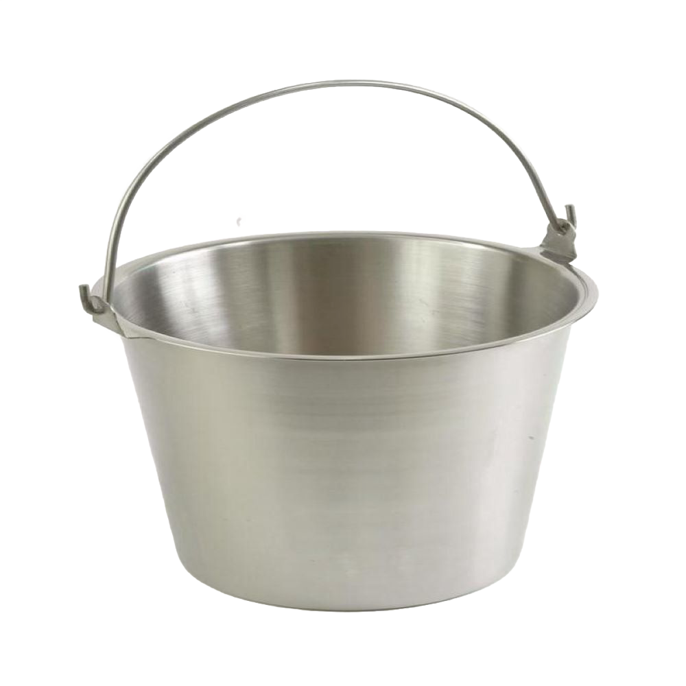Brushed stainless steel pail with seamless construction and molded bail ears for strength and hygiene, ideal for Farm, Garden & Tool, Animal Care, Best Sellers, and Promo Eligible collections.