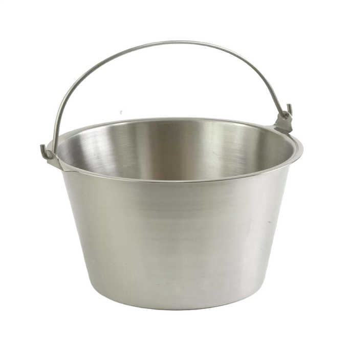 Brushed stainless steel pail with seamless construction and molded bail ears for strength and hygiene, ideal for Farm, Garden & Tool, Animal Care, Best Sellers, and Promo Eligible collections.
