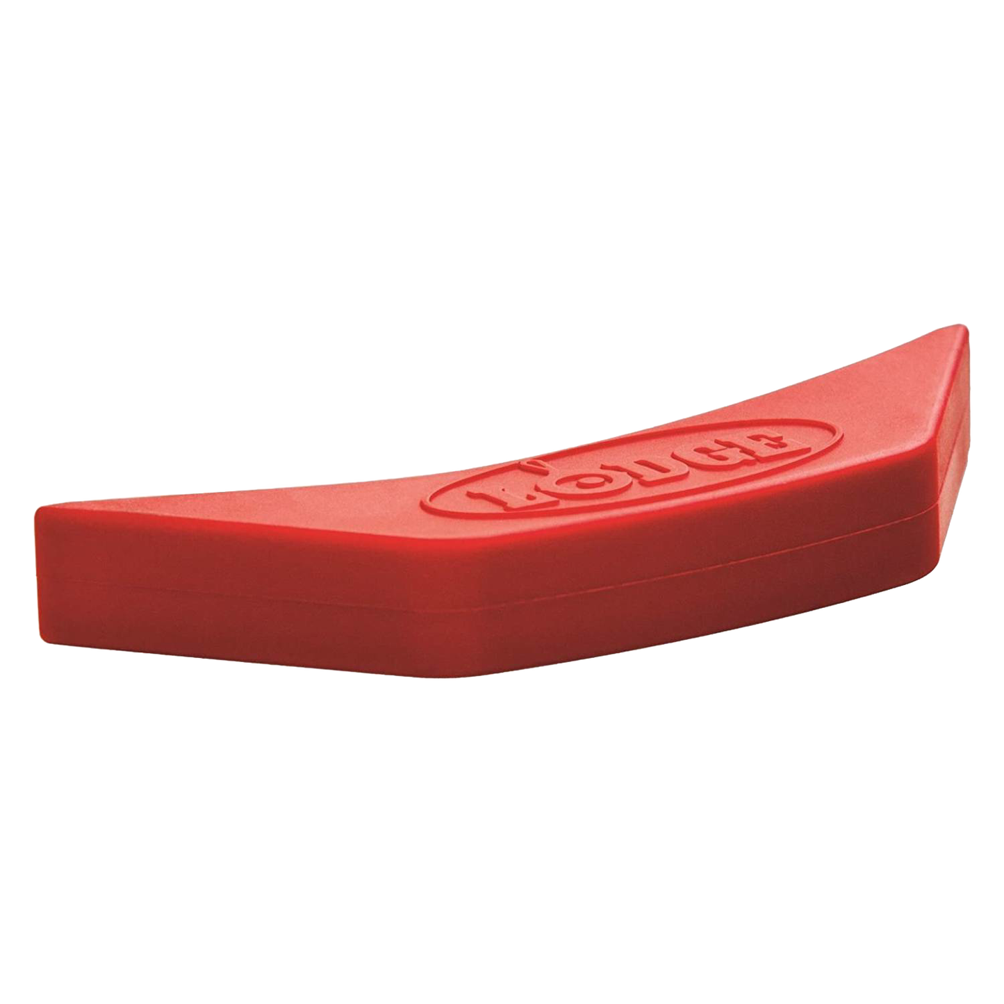 Red silicone handle holder designed to protect hands from heat up to 450°F, fits most cast iron assist handles, ideal for Kitchen & Food, Cookware, Cast Iron, Best Sellers, and Promo Eligible collections.