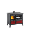 Handcrafted La Nordica Milly wood cook stove with cast iron fire door, optional food warmer compartment, external air intake, and legs for easy cleaning, featured in Stoves and Cookstoves collections.