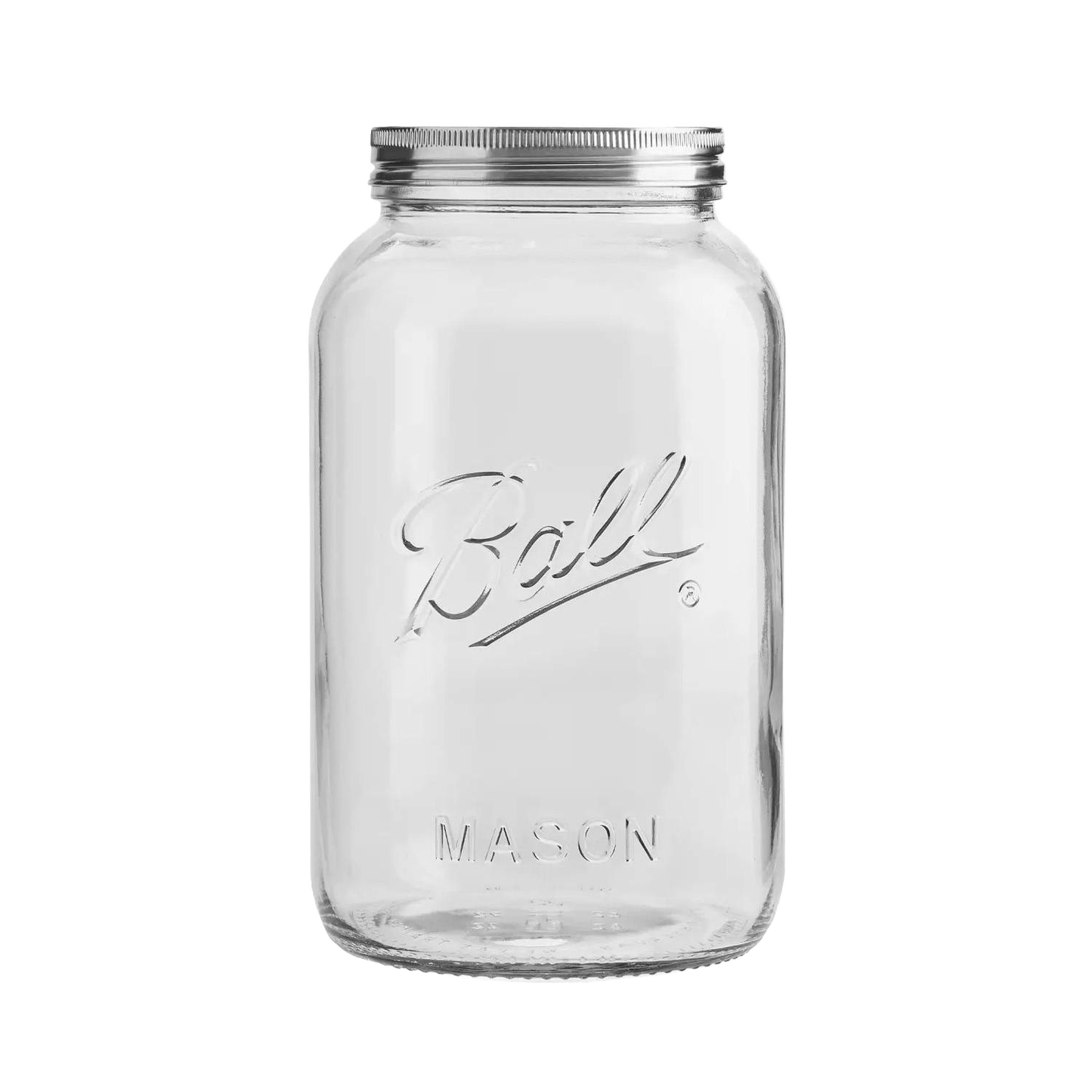 Large clear glass storage jar with airtight stainless steel lid, featuring embossed lettering, perfect for organizing kitchen, pantry, and home decor in multiple collections.