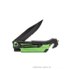 Compact folding survival knife with black blade and green handle, featuring a seatbelt cutter and glass breaker, designed for outdoor, camping, and emergency use in Farm, Garden & Tool and Best Sellers collections.