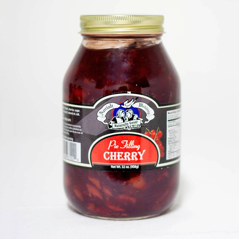 Glass jar of handcrafted cherry pie filling, naturally prepared without corn syrup or artificial coloring, part of Kitchen & Food, Food, Pantry, USA Made, and Best Sellers collections.