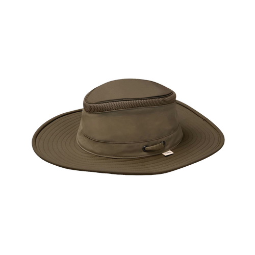 Olive broad-brim hat featuring Airflo ventilation, moisture-wicking fabric, and durable water repellent finish, designed for comfort in Health & Wellness, Camping, and Garden Accessories collections.