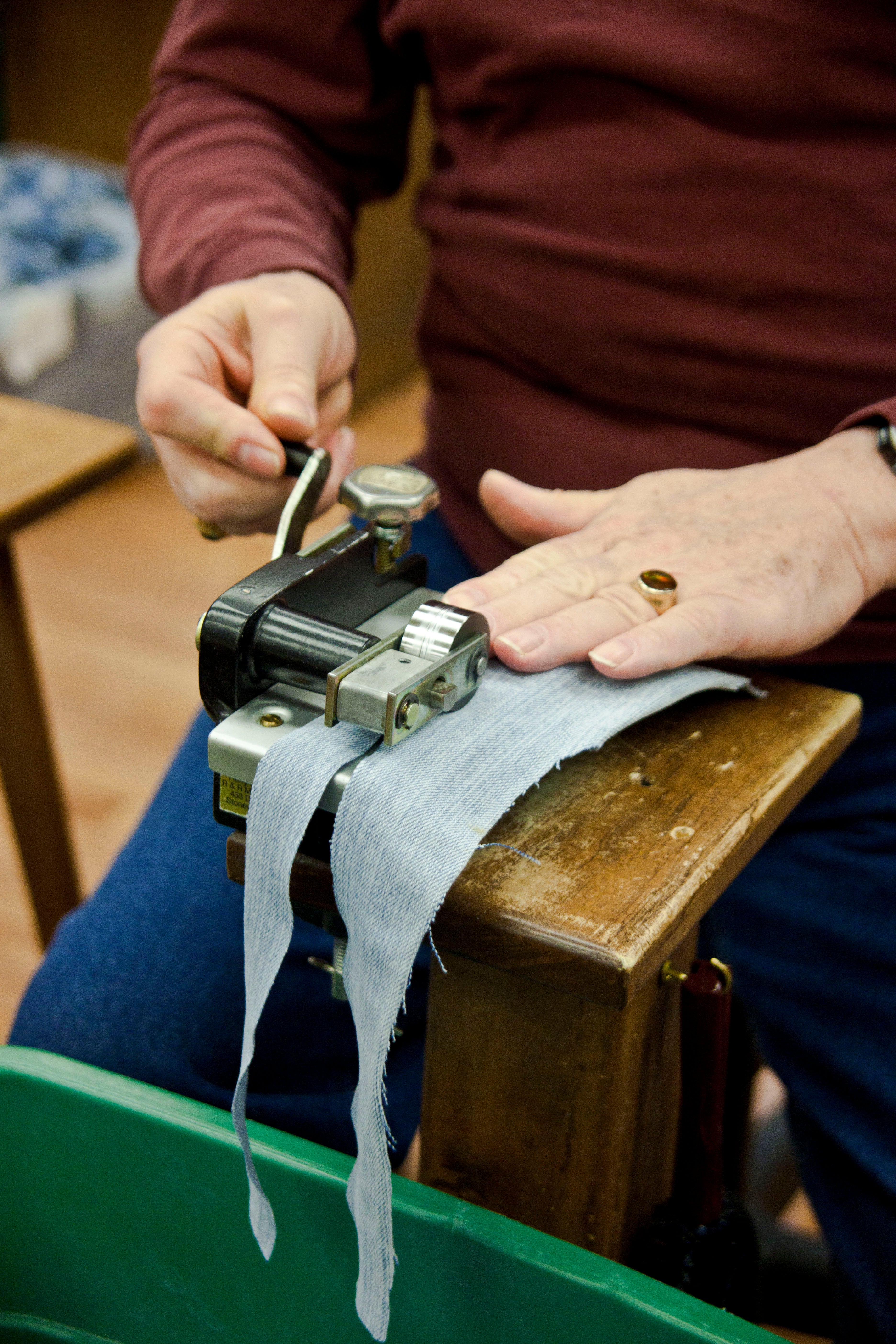 This little machine makes cutting the denim into strips quick and easy.